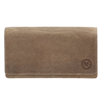Lederbörse|Handyfähig 15,5x9cm in Taupe mit Überschlag und RFID-Schutz - leder-accessoires.com