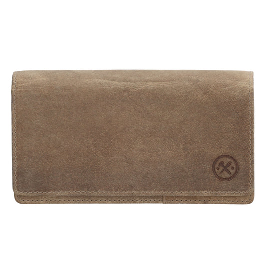 Lederbörse|Handyfähig 15,5x9cm in Taupe mit Überschlag und RFID-Schutz - leder-accessoires.com