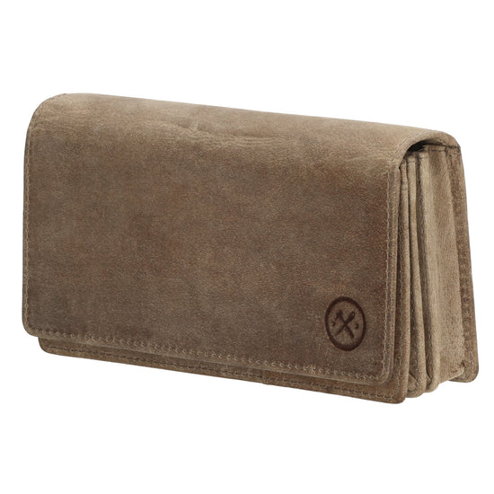 Lederbörse|Handyfähig 15,5x9cm in Taupe mit Überschlag und RFID-Schutz - leder-accessoires.com