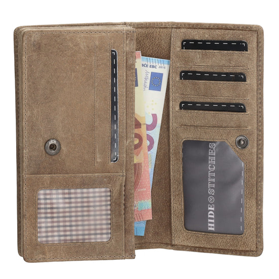 Lederbörse|Handyfähig 15,5x9cm in Taupe mit Überschlag und RFID-Schutz - leder-accessoires.com