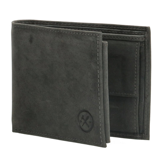 Geldbörse Querformat 12 x 9,5cm mit Riegel in Schwarz aus Leder - leder-accessoires.com