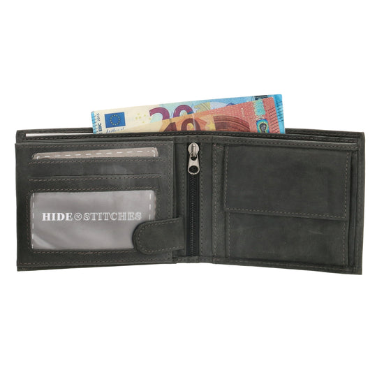 Geldbörse Querformat 12 x 9,5cm mit Riegel in Schwarz aus Leder - leder-accessoires.com