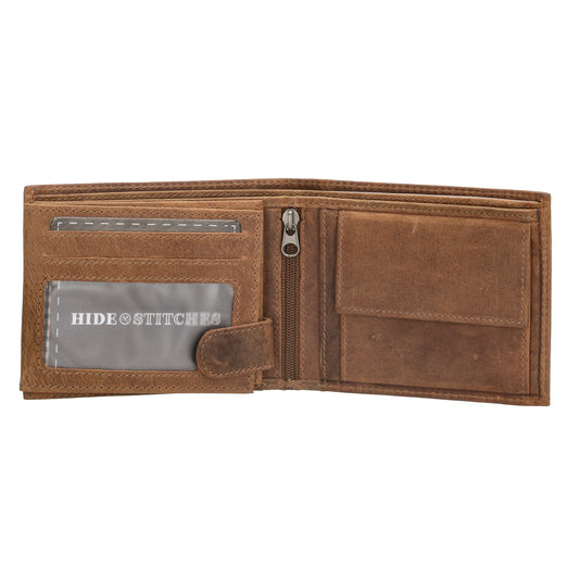 Geldbörse Querformat 12 x 9,5cm in Cognac mit Riegel - leder-accessoires.com