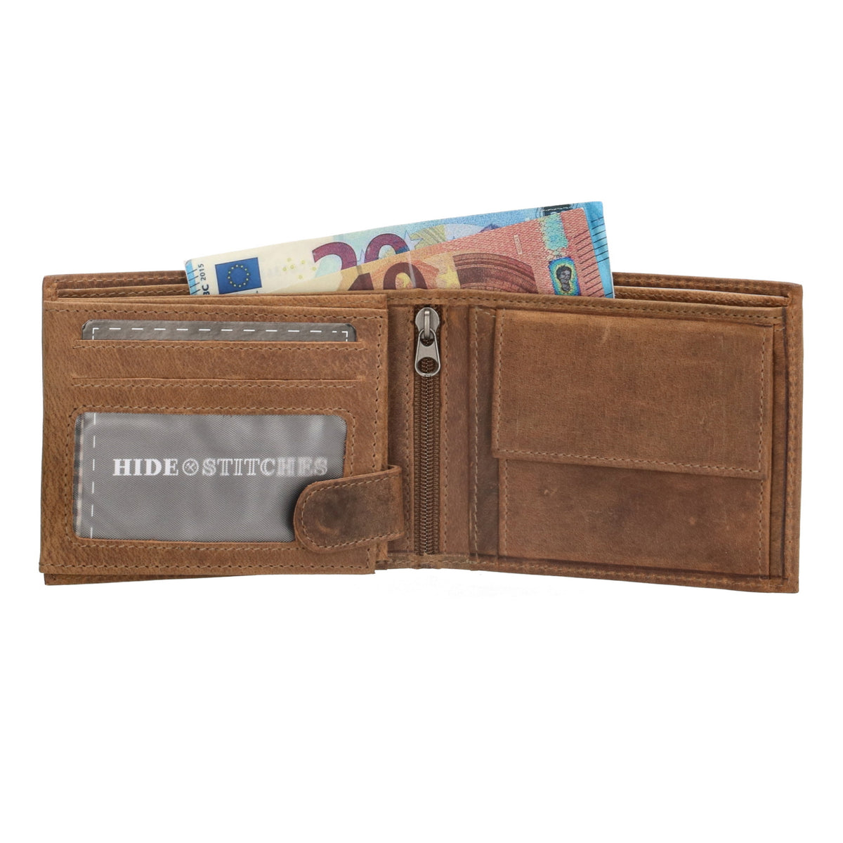 Geldbörse Querformat 12 x 9,5cm in Cognac mit Riegel - leder-accessoires.com