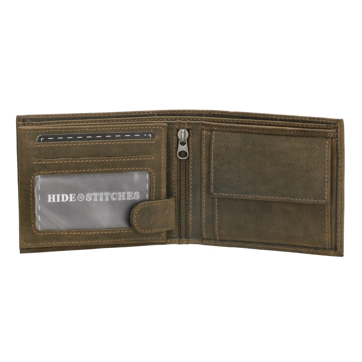 Geldbörse Querformat 12 x 9,5cm mit Riegel in Olivgrün aus Leder - leder-accessoires.com
