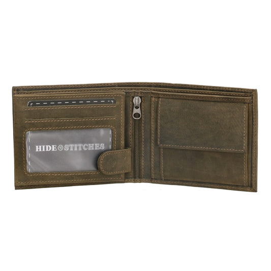 Geldbörse Querformat 12 x 9,5cm in Olivgrün mit Riegel - leder-accessoires.com