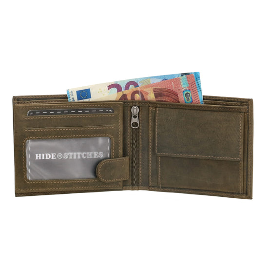 Geldbörse Querformat 12 x 9,5cm in Olivgrün mit Riegel - leder-accessoires.com