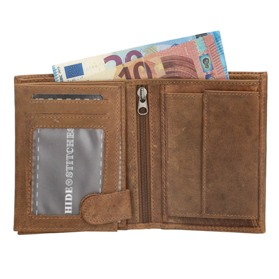 Geldbörse Hochformat 12 x 9cm mit Riegel in Cognac aus Leder - leder-accessoires.com