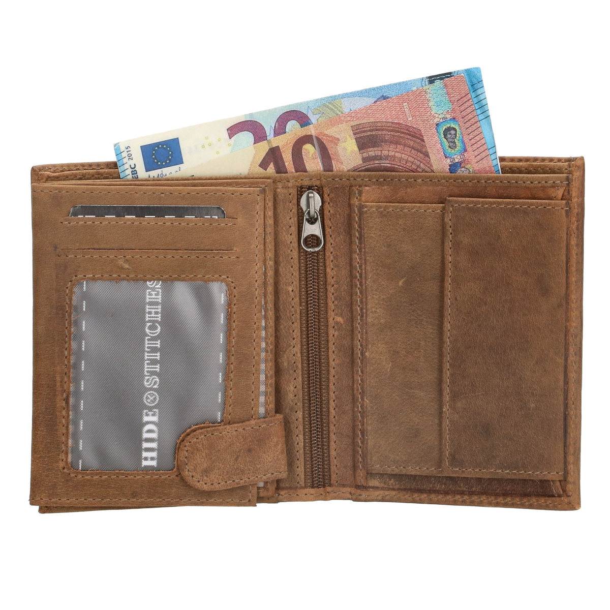 Geldbörse Hochformat 12 x 9cm mit Riegel in Cognac aus Leder - leder-accessoires.com