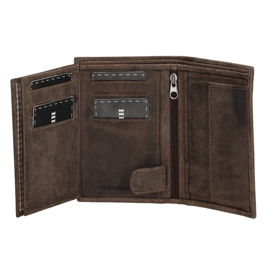Geldbörse Hochformat 12 x 9cm mit Riegel in Braun aus Leder - leder-accessoires.com