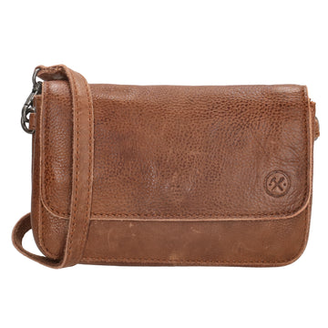 Schultertasche 18x11cm in Cognac aus Leder mit Überschlag - leder-accessoires.com