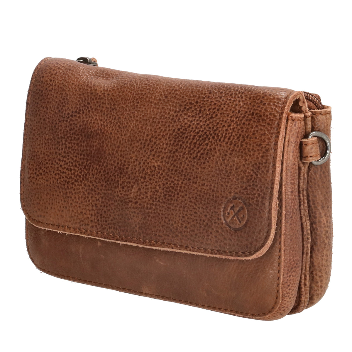 Schultertasche 18x11cm in Cognac aus Leder mit Überschlag - leder-accessoires.com