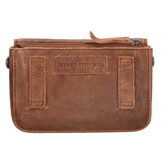 Schultertasche 18x11cm in Cognac aus Leder mit Überschlag - leder-accessoires.com
