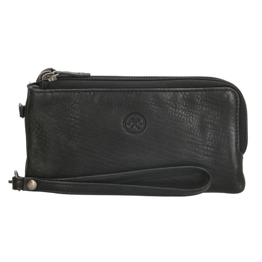 Lederbörse|Handyfähig 18,5x9cm in Schwarz mit Reißverschluss und RFID-Schutz - leder-accessoires.com