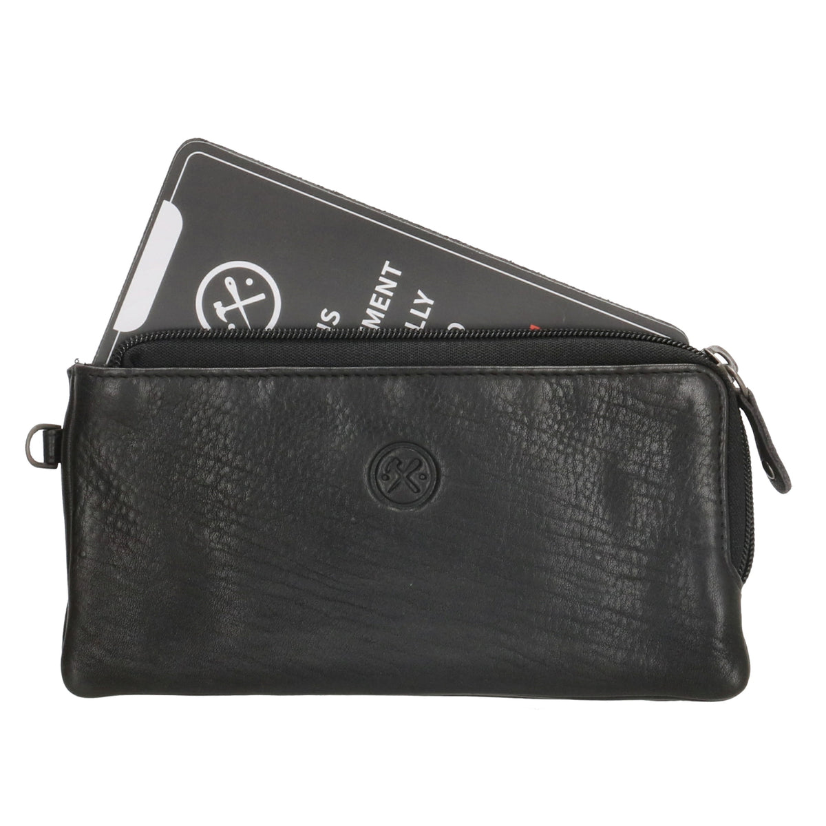 Lederbörse|Handyfähig 18,5x9cm in Schwarz mit Reißverschluss und RFID-Schutz - leder-accessoires.com