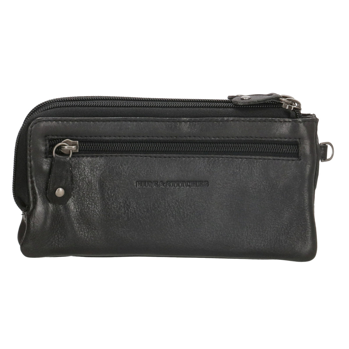 Lederbörse|Handyfähig 18,5x9cm in Schwarz mit Reißverschluss und RFID-Schutz - leder-accessoires.com