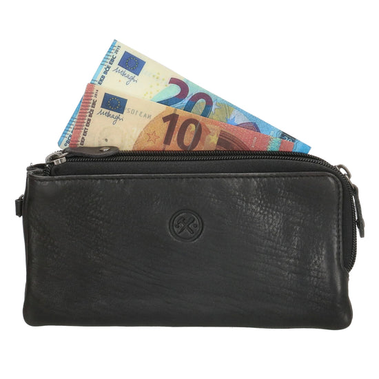 Lederbörse|Handyfähig 18,5x9cm in Schwarz mit Reißverschluss und RFID-Schutz - leder-accessoires.com