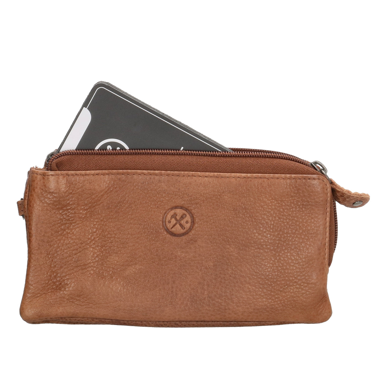 Lederbörse|Handyfähig 18,5x9cm in Cognac mit Reißverschluss und RFID-Schutz - leder-accessoires.com