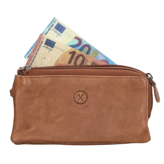Lederbörse|Handyfähig 18,5x9cm in Cognac mit Reißverschluss und RFID-Schutz - leder-accessoires.com