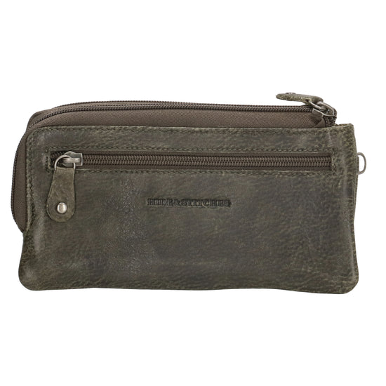 Lederbörse|Handyfähig 18,5x9cm in Oliv mit Reißverschluss und RFID-Schutz - leder-accessoires.com
