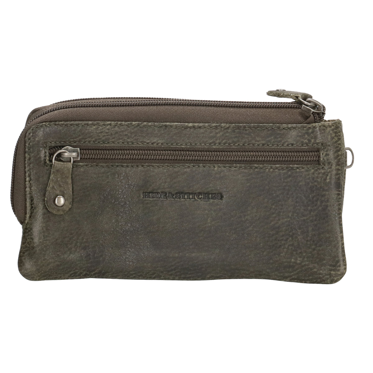 Lederbörse|Handyfähig 18,5x9cm in Oliv mit Reißverschluss und RFID-Schutz - leder-accessoires.com
