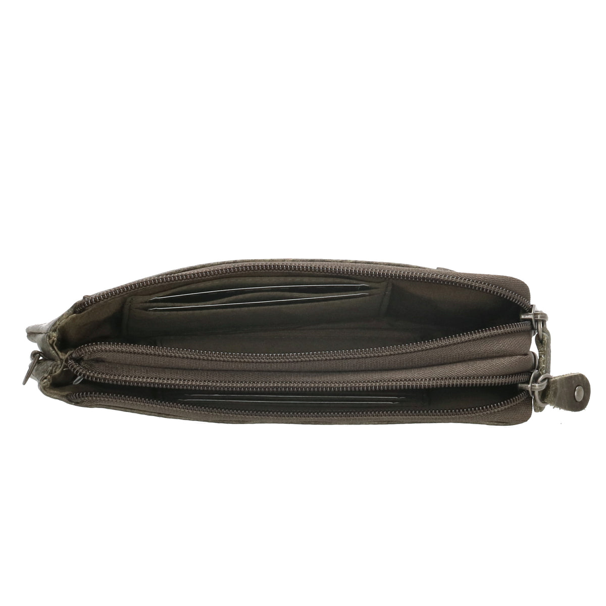 Lederbörse|Handyfähig 18,5x9cm in Oliv mit Reißverschluss und RFID-Schutz - leder-accessoires.com