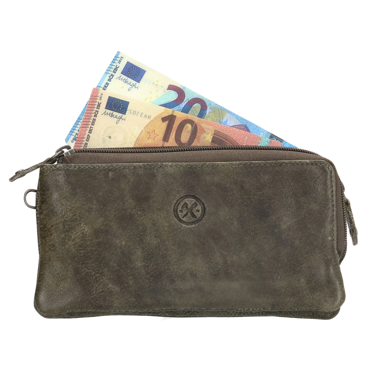 Lederbörse|Handyfähig 18,5x9cm in Oliv mit Reißverschluss und RFID-Schutz - leder-accessoires.com