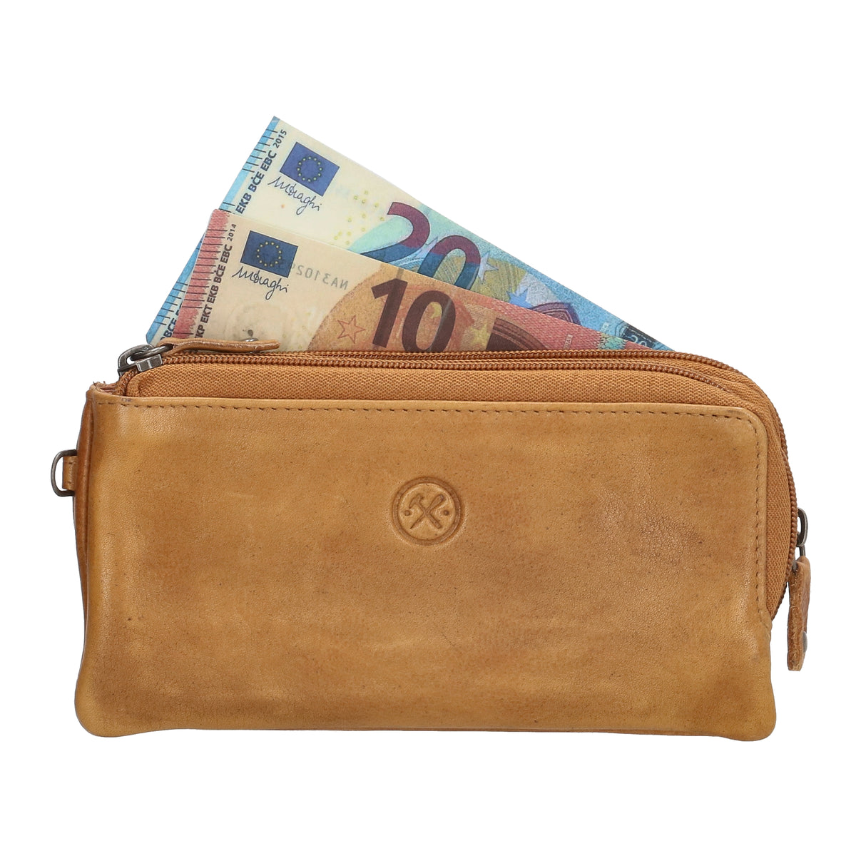 Lederbörse|Handyfähig 18,5x9cm in Ocker|Senfgelb mit Reißverschluss und RFID-Schutz - leder-accessoires.com
