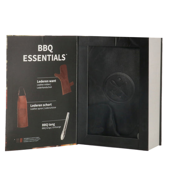 Lederschürze zum Grillen in Schwarz mit Lederhandschuh und Zange - leder-accessoires.com