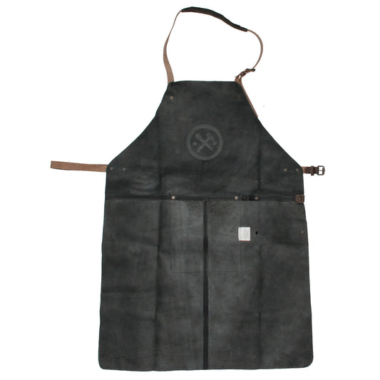Lederschürze zum Grillen in Schwarz mit Lederhandschuh und Zange - leder-accessoires.com