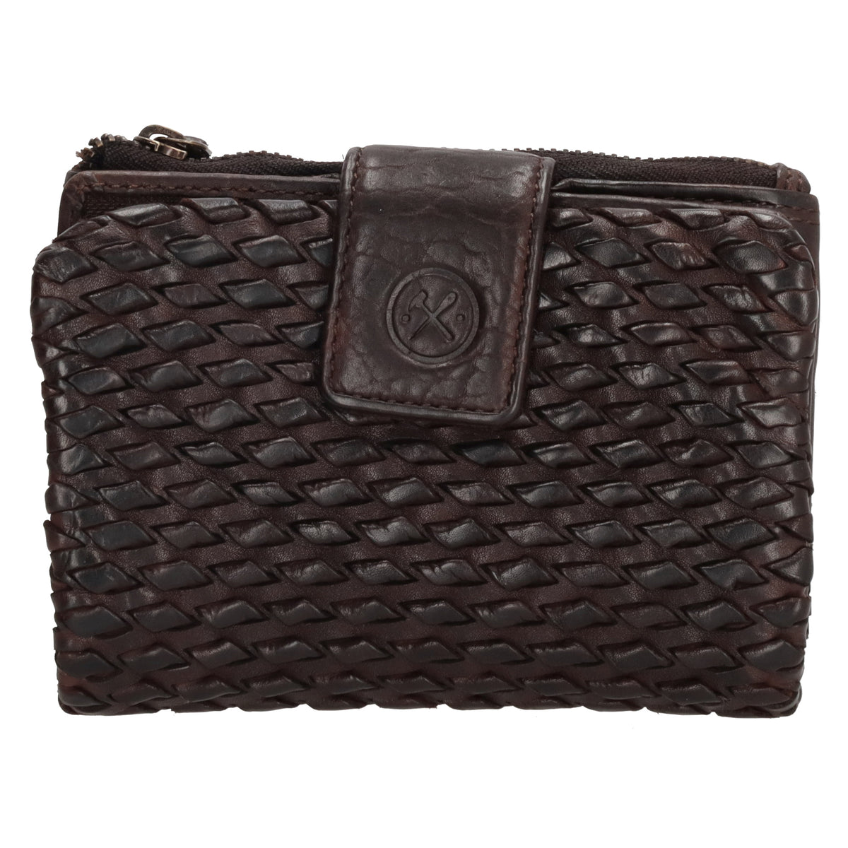 Lederbörse 14x10cm aus Flecht in Braun mit Riegel und RFID-Schutz - leder-accessoires.com