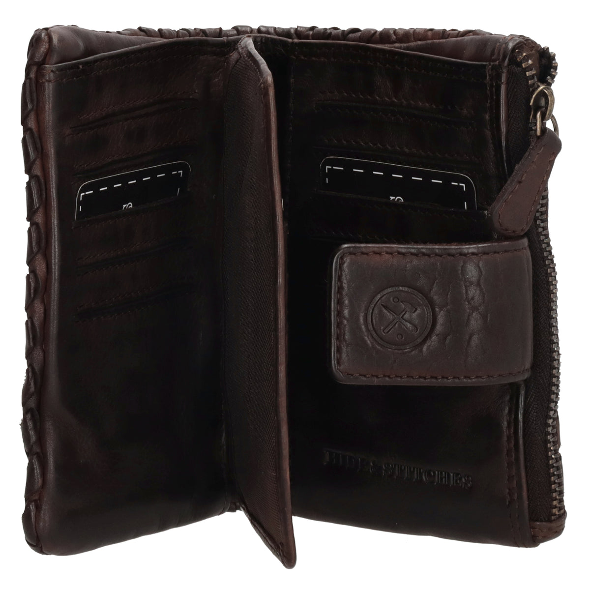 Lederbörse 14x10cm aus Flecht in Braun mit Riegel und RFID-Schutz - leder-accessoires.com