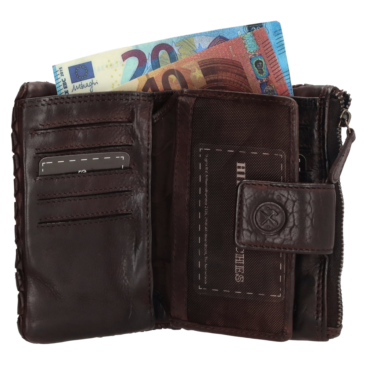 Lederbörse 14x10cm aus Flecht in Braun mit Riegel und RFID-Schutz - leder-accessoires.com
