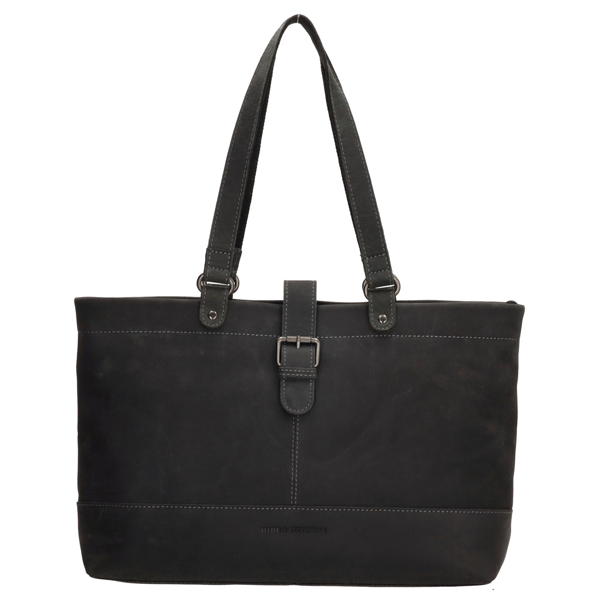 Shopper 39x27 cm in Schwarz aus Leder mit Riegel - leder-accessoires.com
