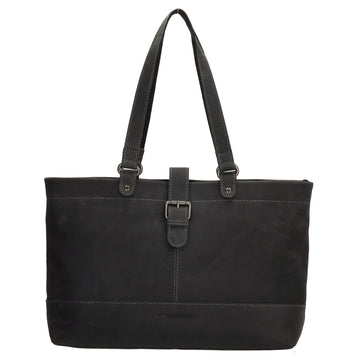 Shopper 39x27 cm in Schwarz aus Leder mit Riegel - leder-accessoires.com