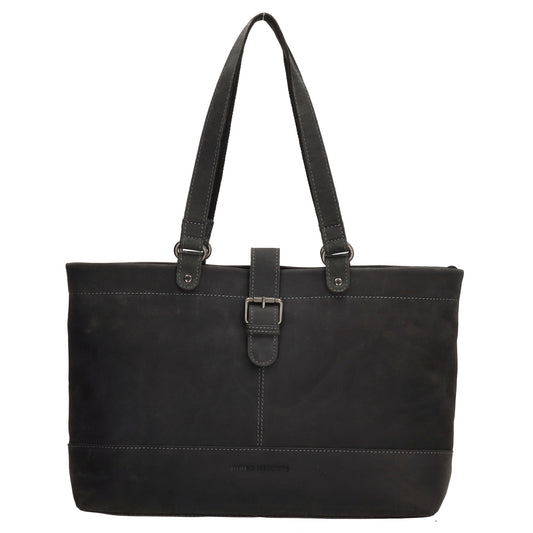 Shopper 39x27 cm in Schwarz aus Leder mit Riegel - leder-accessoires.com