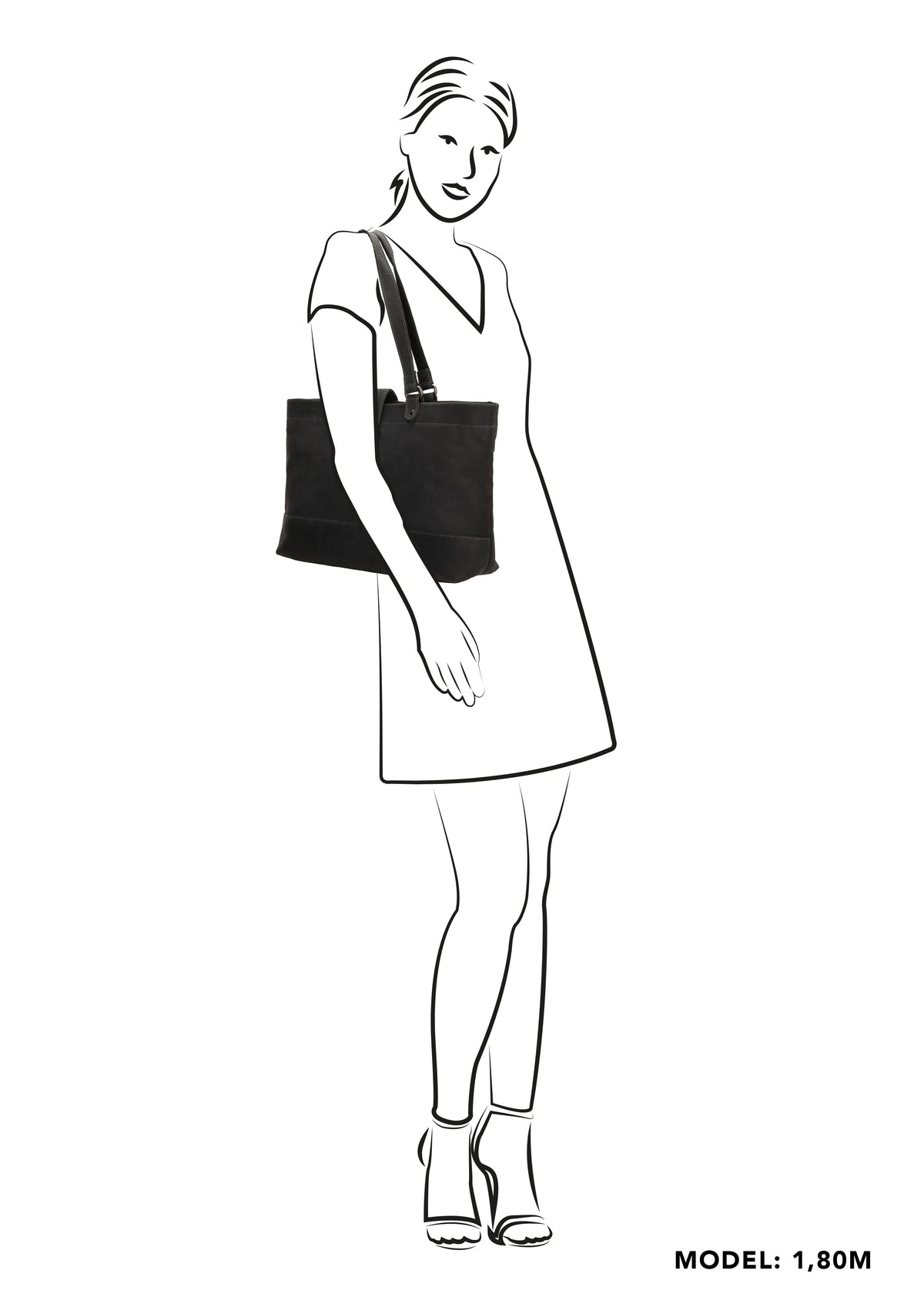 Shopper 39x27 cm in Schwarz aus Leder mit Riegel - leder-accessoires.com
