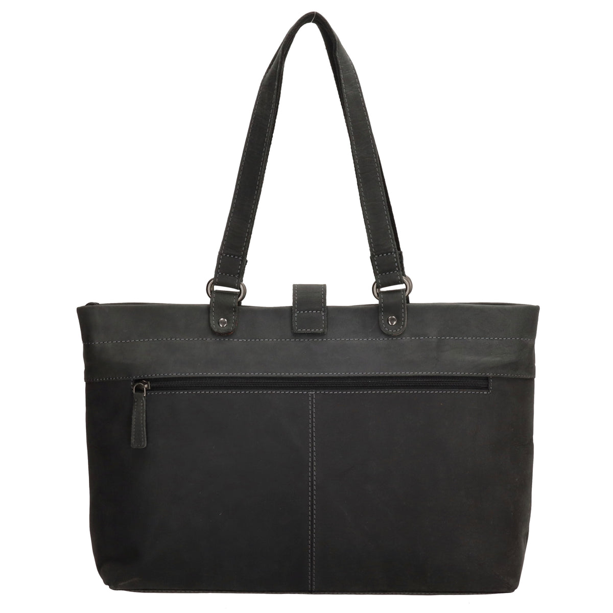 Shopper 39x27 cm in Schwarz aus Leder mit Riegel - leder-accessoires.com