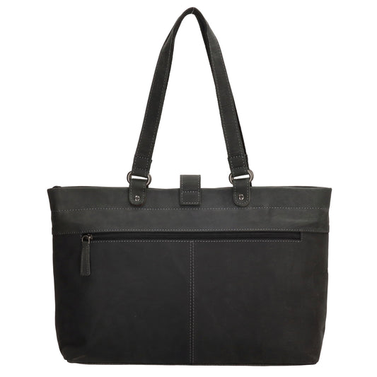 Shopper 39x27 cm in Schwarz aus Leder mit Riegel - leder-accessoires.com