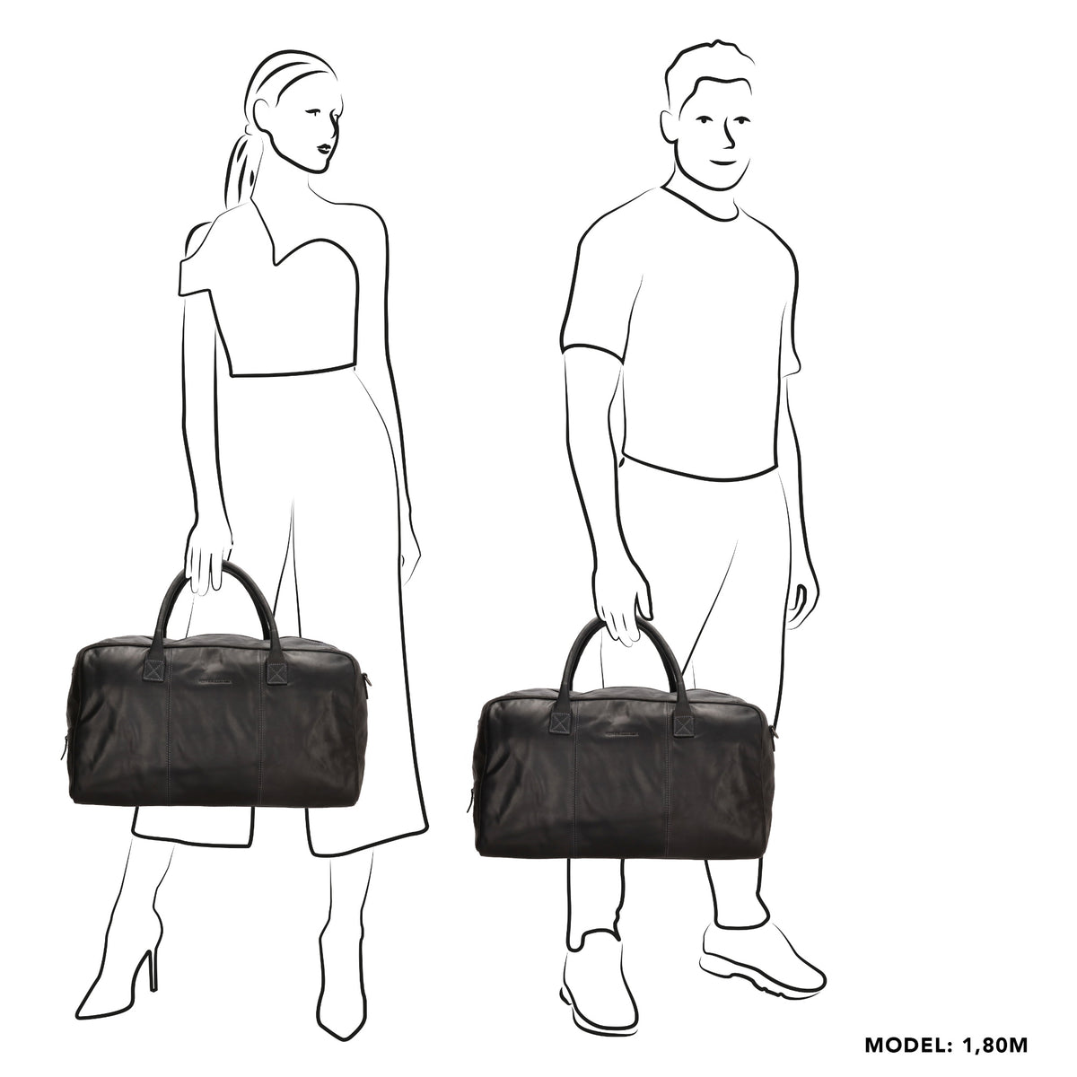 Reisetasche 54 x 32 in Schwarz aus Leder mit Reißverschluss - leder-accessoires.com