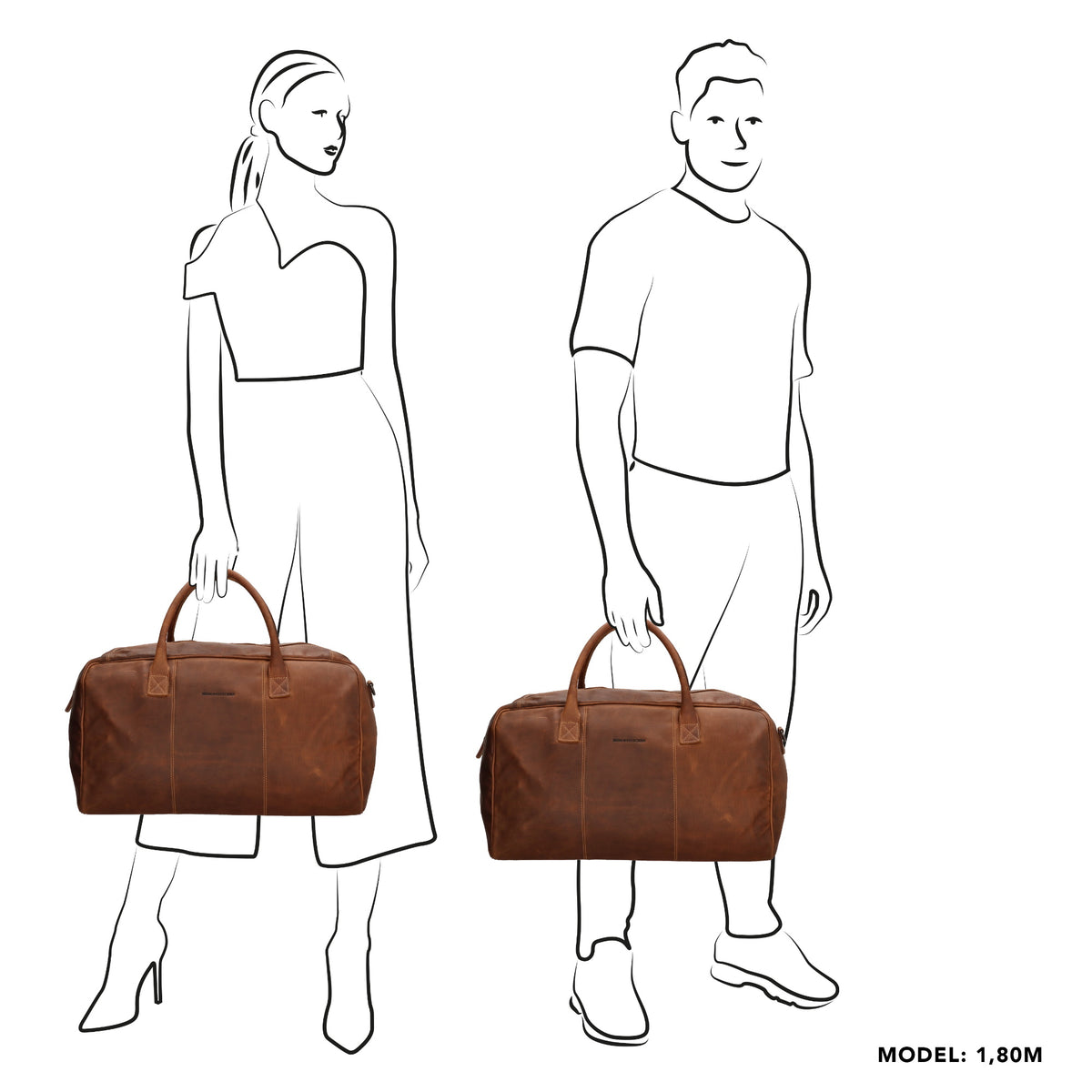 Reisetasche 54 x 32 in Cognac aus Leder mit Reißverschluss - leder-accessoires.com