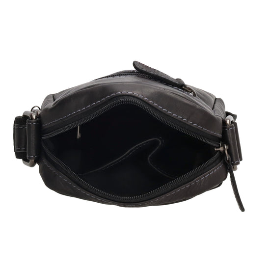 Schultertasche|Cross over 18x14,5cm in Schwarz aus Leder mit Reißverschluss - leder-accessoires.com