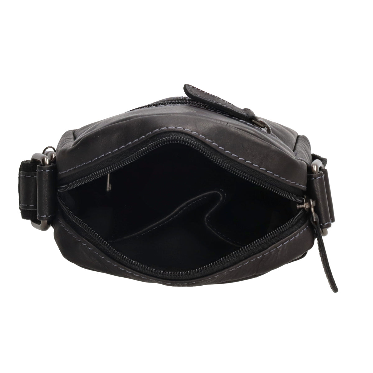 Schultertasche|Cross over 18x14,5cm in Schwarz aus Leder mit Reißverschluss - leder-accessoires.com