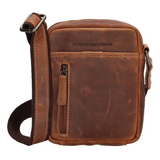 Schultertasche|Cross over 18x14,5cm in Cognac aus Leder mit Reißverschluss - leder-accessoires.com