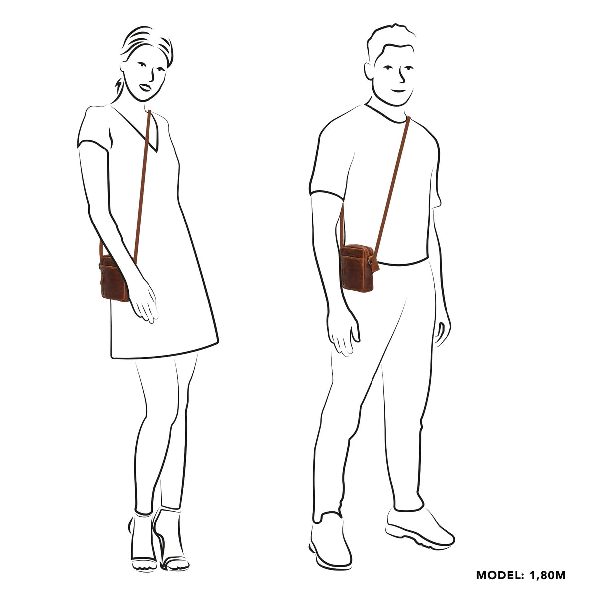 Schultertasche|Cross over 18x14,5cm in Cognac aus Leder mit Reißverschluss - leder-accessoires.com