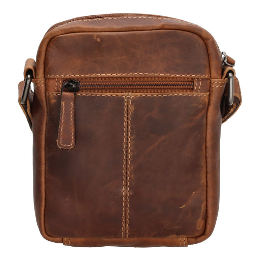 Schultertasche|Cross over 18x14,5cm in Cognac aus Leder mit Reißverschluss - leder-accessoires.com