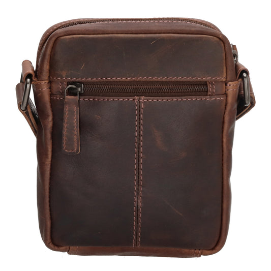 Schultertasche|Cross over 18x14,5cm in Braun aus Leder mit Reißverschluss - leder-accessoires.com