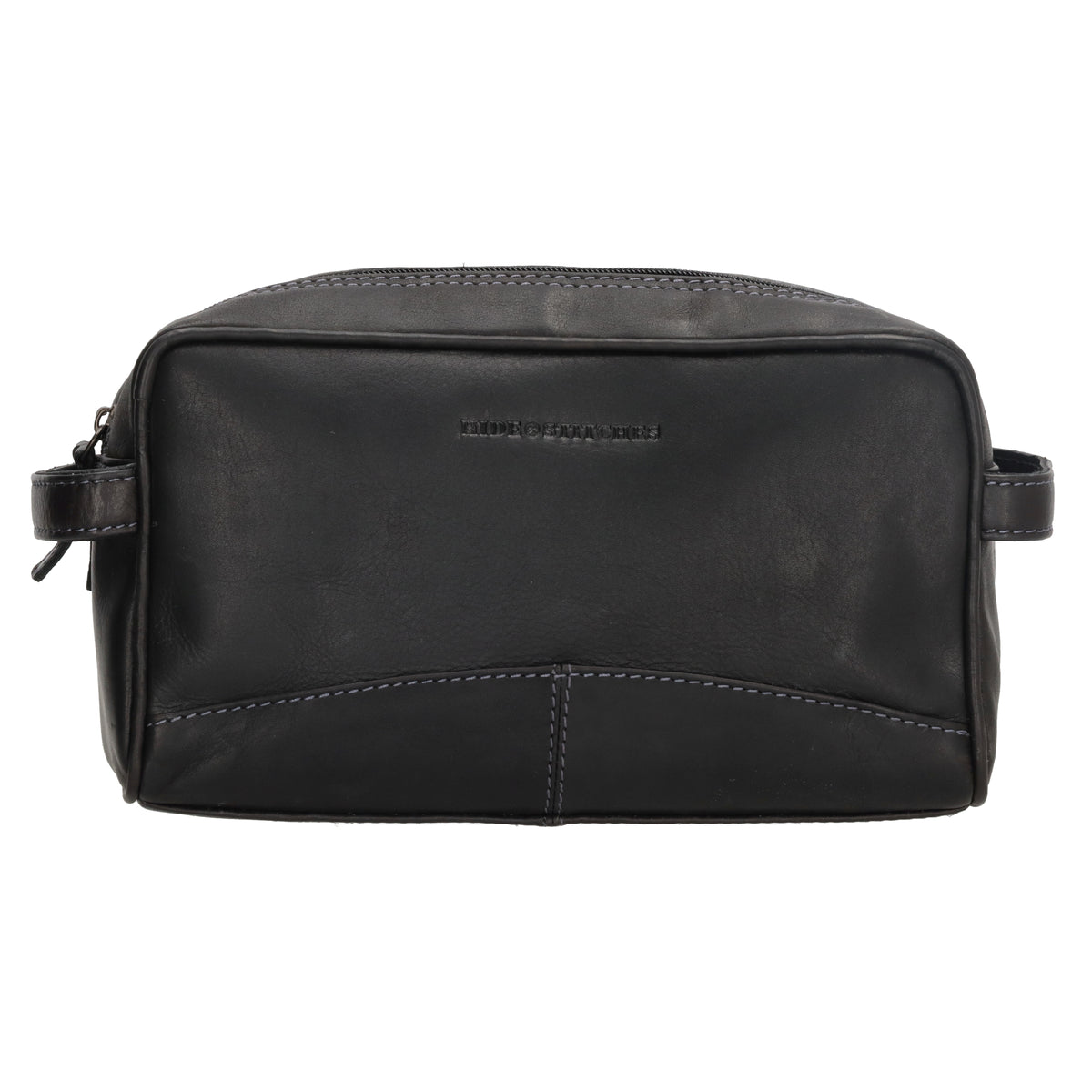 Kulturtasche 25x15cm in Schwarz aus Leder mit zwei Fächern - leder-accessoires.com