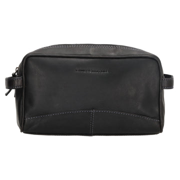 Kulturtasche 25x15cm in Schwarz aus Leder mit zwei Fächern - leder-accessoires.com