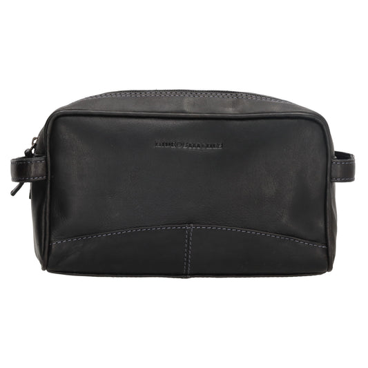 Kulturtasche 25x15cm in Schwarz aus Leder mit zwei Fächern - leder-accessoires.com
